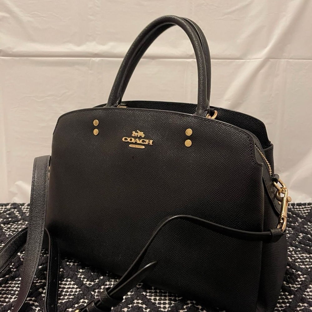 Coach Black Leather Satchel with Gold Accents